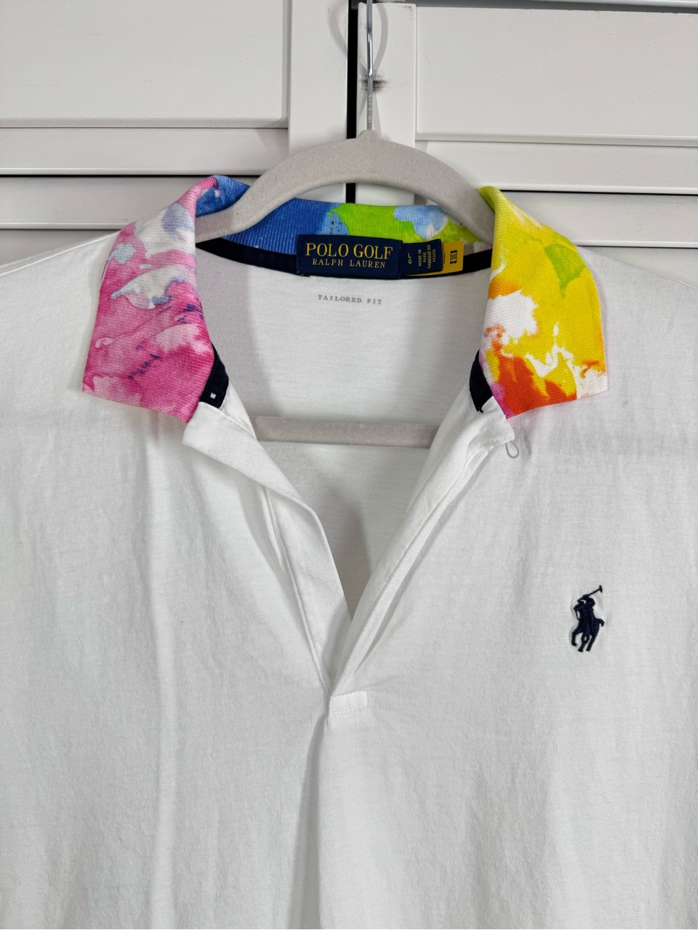 Ralph Lauren Polo Golf Tailored Fit Jersey Shirt Watercolor Print Collar Large - Picture 3 of 7